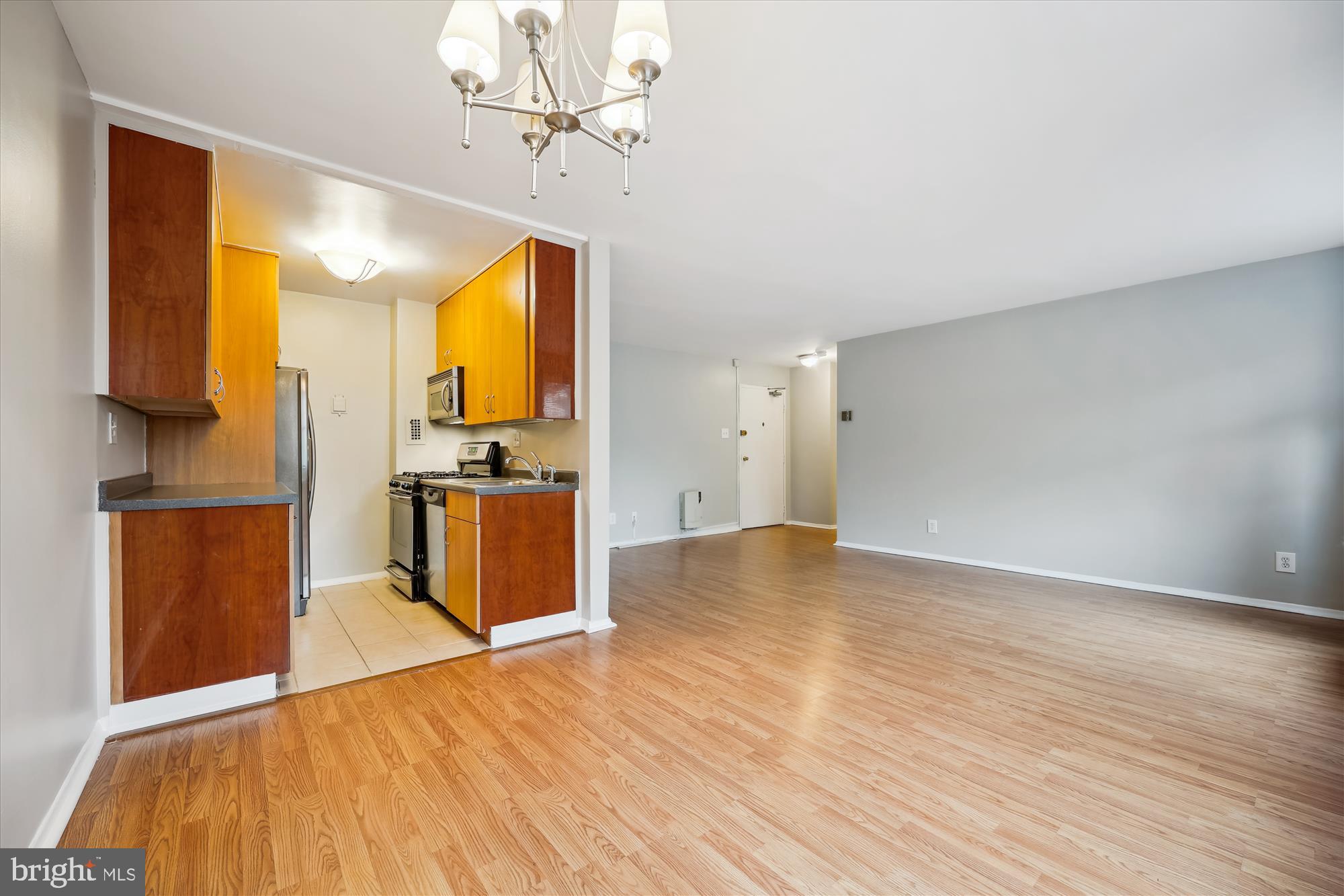 8601 Manchester Road, Unit 319 Silver Spring, MD 20901 - Photo 13 of 70 a view of a kitchen with kitchen island granite countertop wooden floor and stainless steel appliances