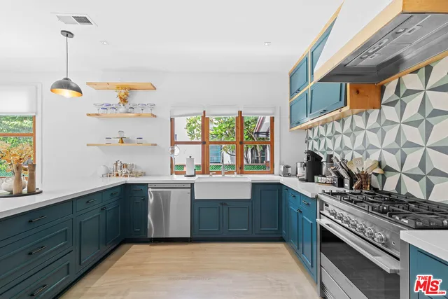 a kitchen with lots of counter top space