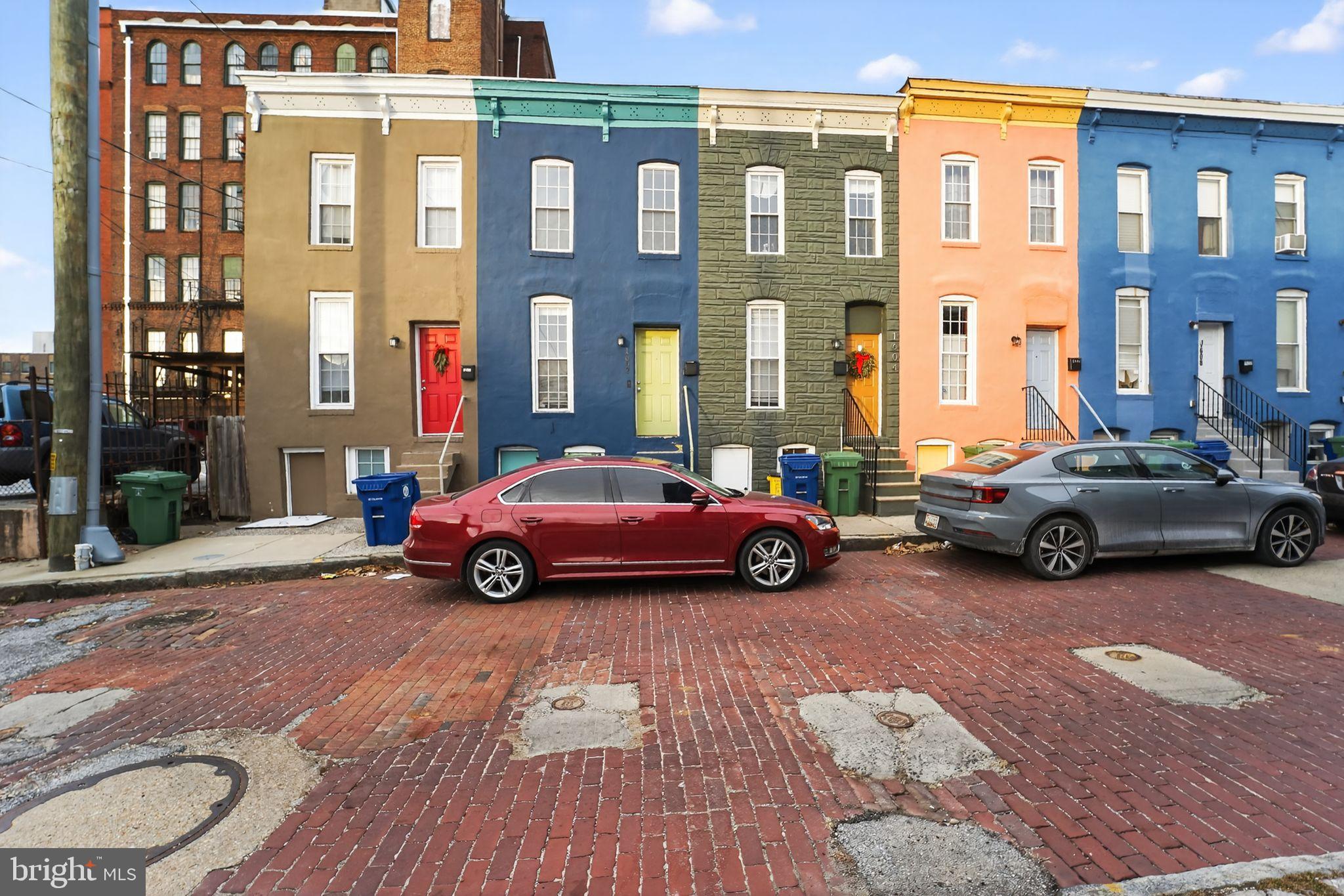 Charming row houses in vibrant hues.
