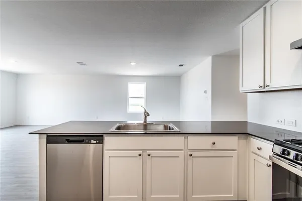 a kitchen with a sink and cabinets