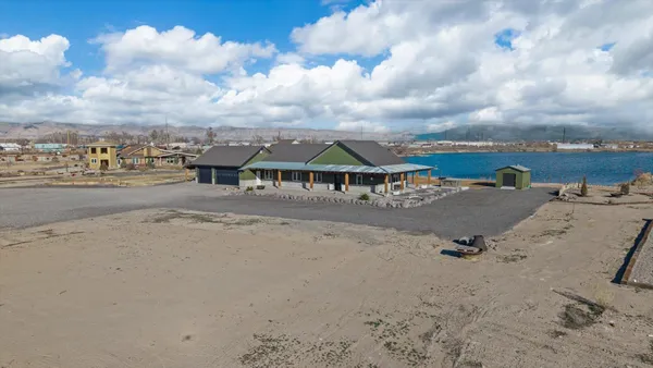 an aerial view of a ocean beach