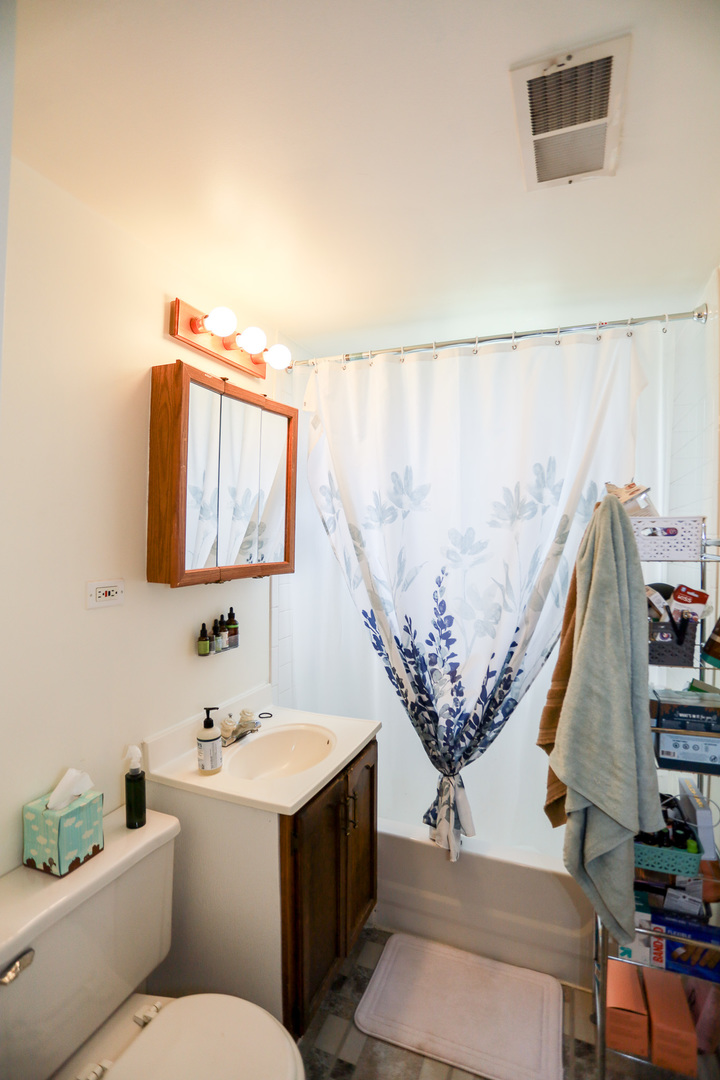2325 West Addison Street, Unit 3 Chicago, IL 60618 - Photo 7 of 12 a bathroom with a toilet sink and mirror