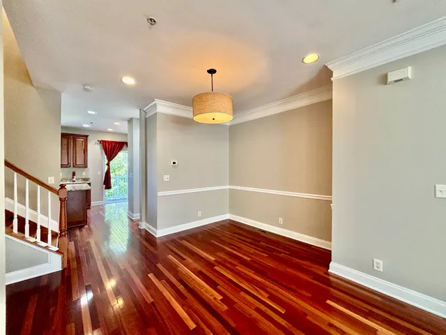 a hallway with wooden floor