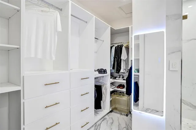 a view of backyard with potted plants and large tree