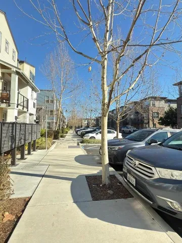 a view of a building with sitting area