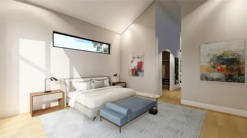 a bedroom with furniture and a bed