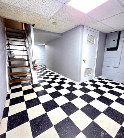 a black and white checkered floor