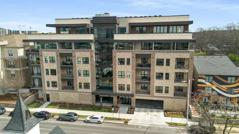 a front view of a multi story building