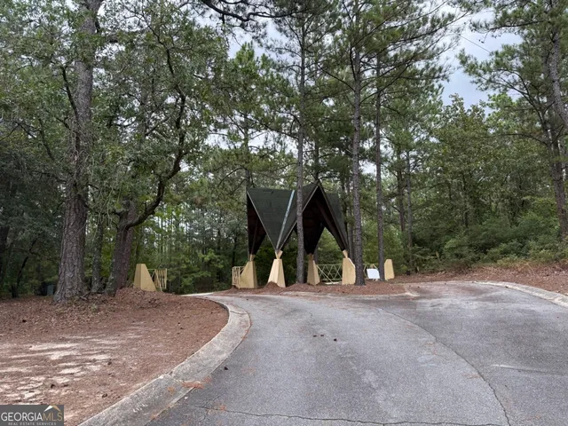 a view of a field of grass and trees