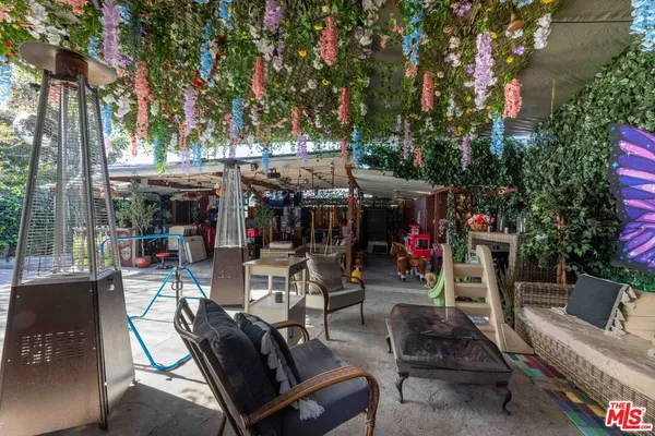 a view of a chairs and tables in patio