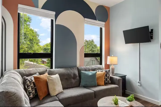 a living room with furniture