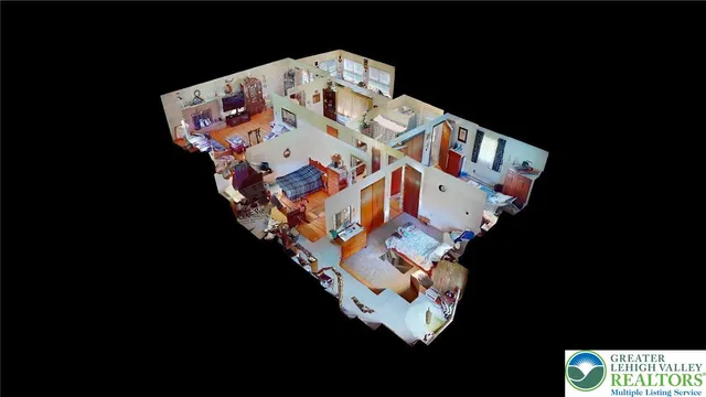 a kitchen with refrigerator and cabinets