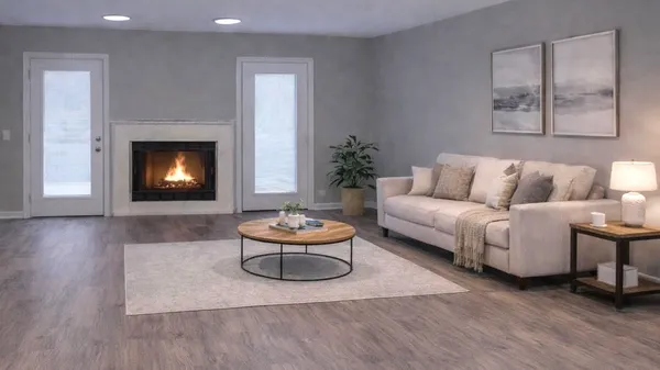 wooden floor in an empty room with a window