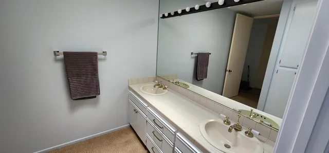 a bathroom with a sink and mirror
