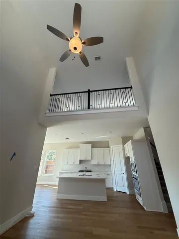 a view of dining room with wooden floor