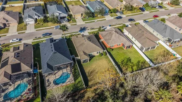 an aerial view of a residential houses with outdoor space