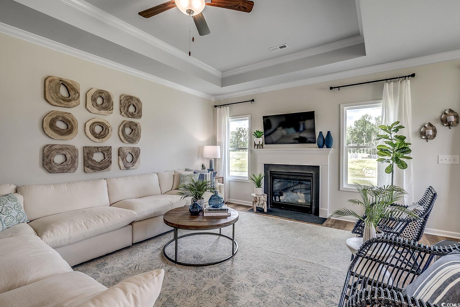 327 Dunlin Place Conway, SC 29526 - Photo 4 of 22 Living room featuring a high end fireplace, a tray
