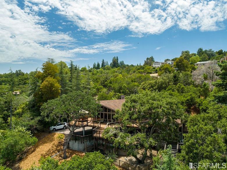 a view of a lake with sitting area