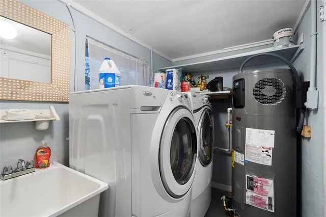 a storage room with washer and dryer