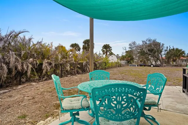 a view of a chairs and table in patio