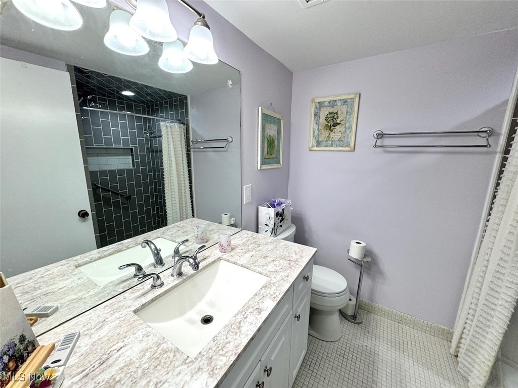 3701 Mayfield Road, Unit 207 Cleveland, OH 44121 - Photo 16 of 30 Bathroom en-suite featuring vanity, walk in shower, tile patterned floors, and toilet