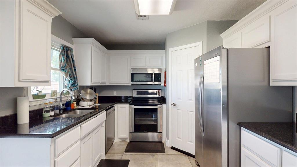 1766 Boss Range Road Justin, TX 76247 - Photo 12 of 35 a kitchen with stainless steel appliances granite countertop a refrigerator and a sink