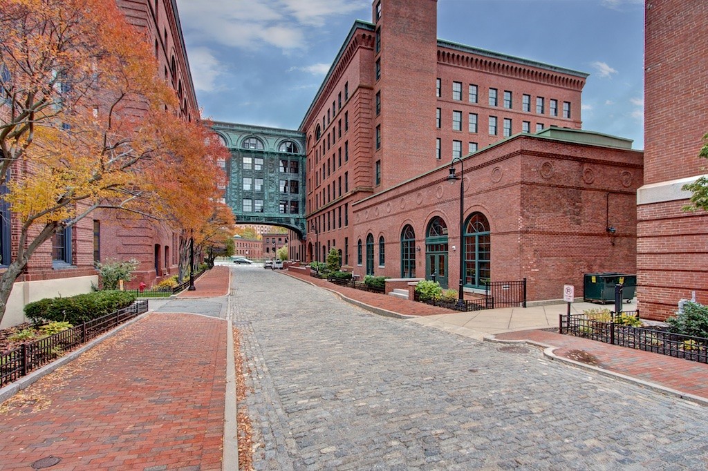 a view of a building with brick walls