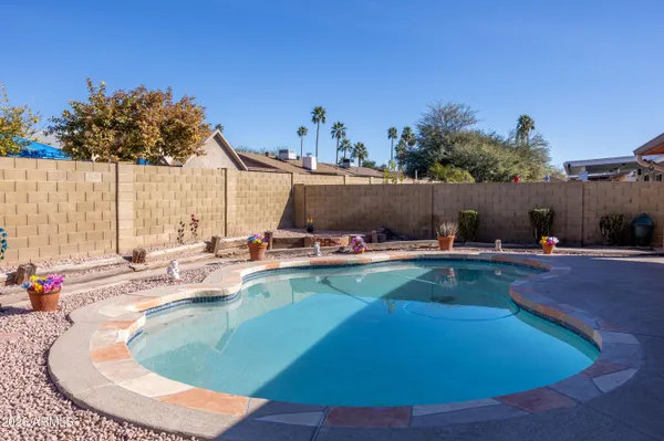 a view of a swimming pool with chairs