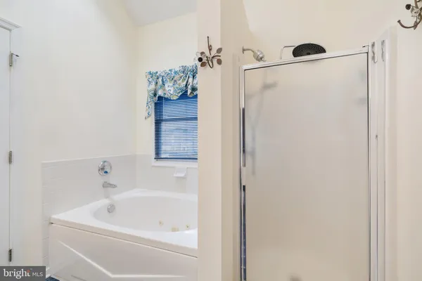 a bathroom with a bathtub and shower