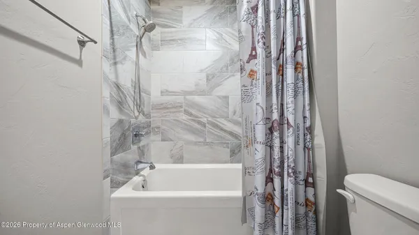 a bathroom with a bathtub and a shower