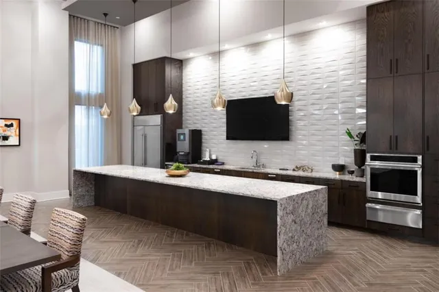 a group of people sitting at tables in a room