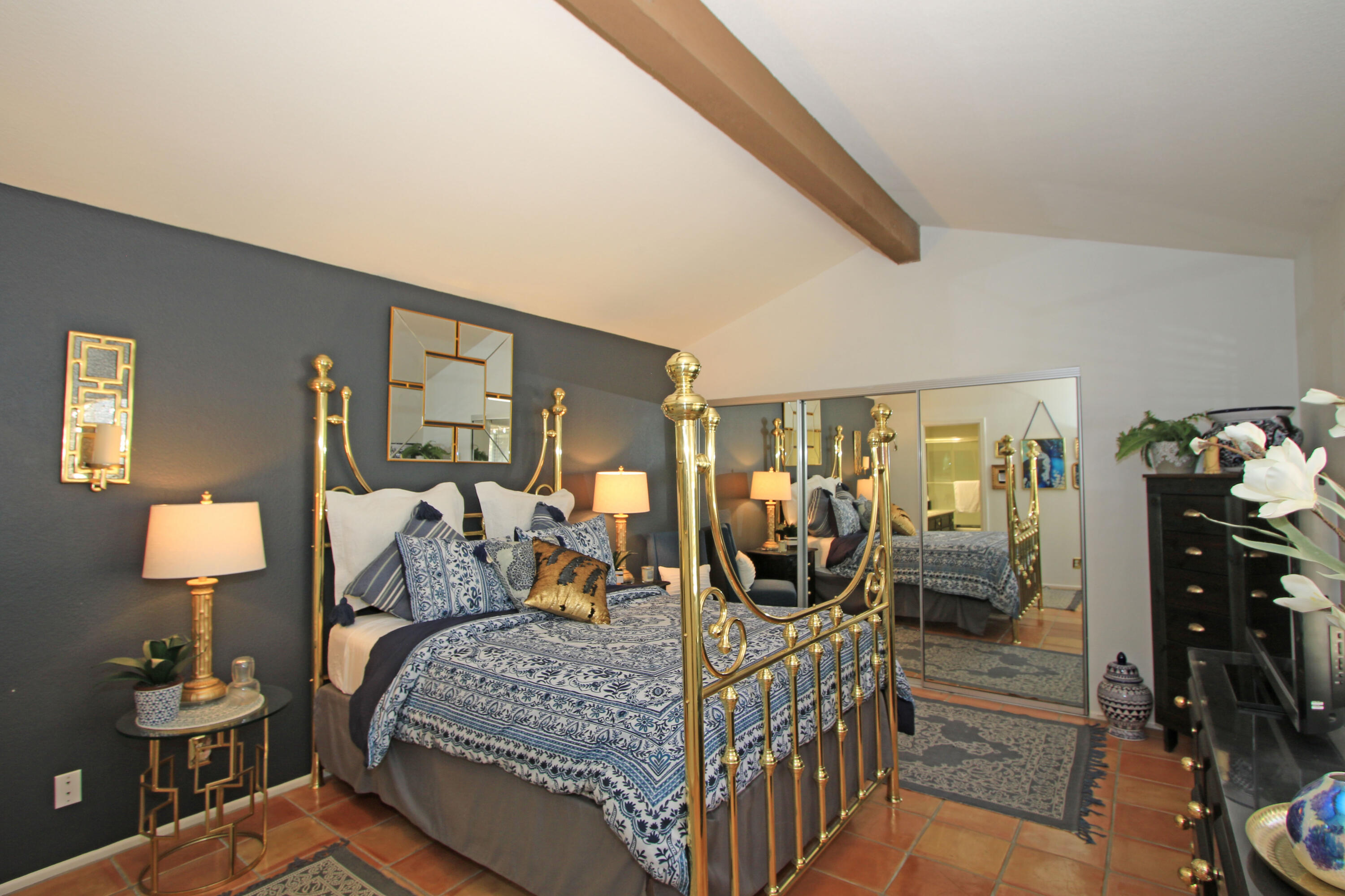 72 Old Ranch Road Palm Desert, CA 92211 - Photo 20 of 35 a bedroom with bed and wooden floor