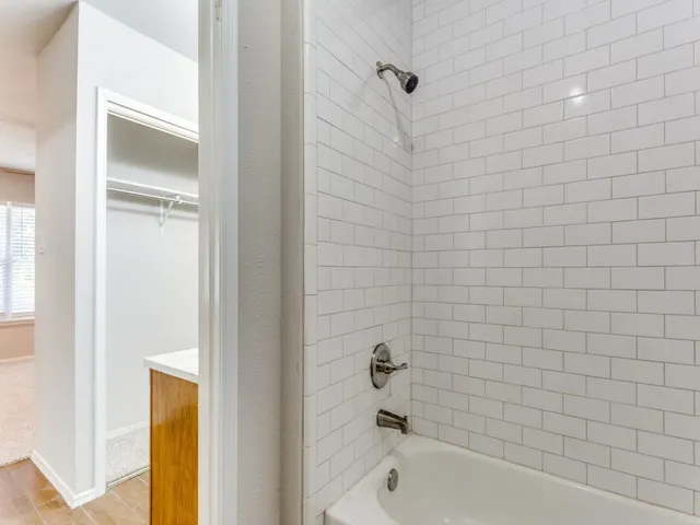 a bathroom with a bathtub