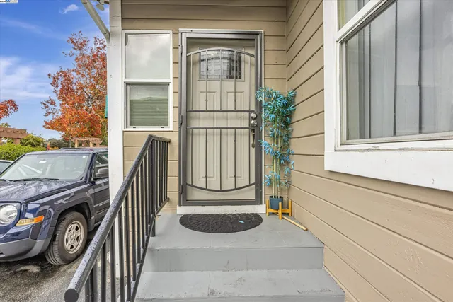 a view of a door with a house