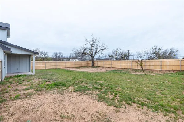 a view of a yard with a large trees