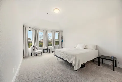 a bedroom with a bed and a couch
