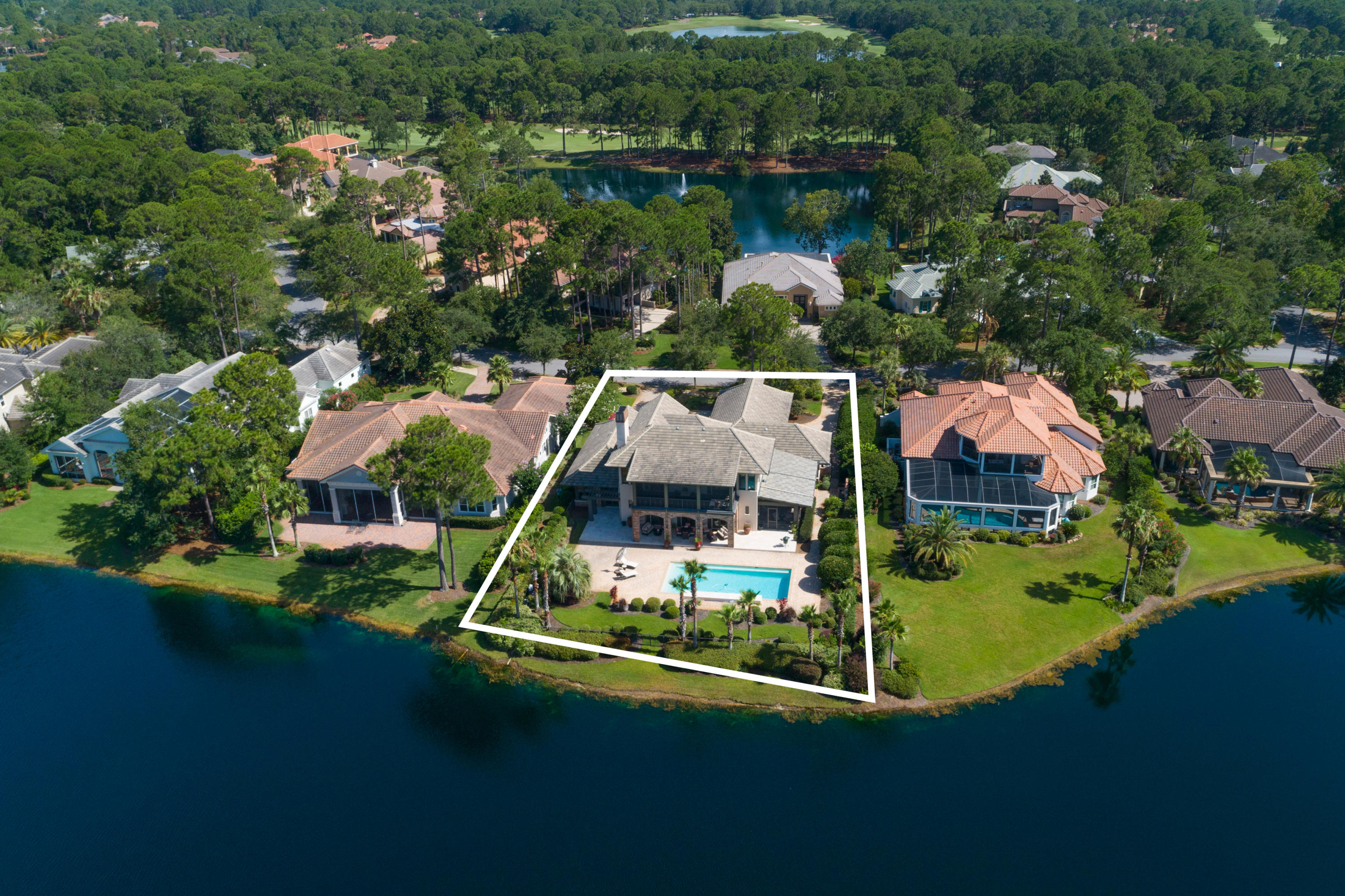 2955 Pine Valley Road Miramar Beach, FL 32550 - Photo 9 of 33 an aerial view of a house with swimming pool and lake view