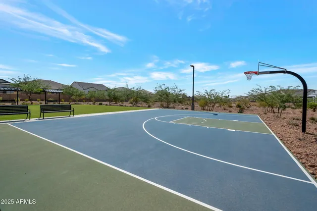 a view of a park with a slide