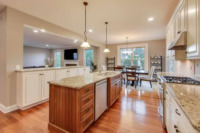 a kitchen with lots of counter top space