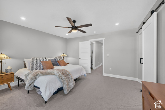 1081 Bowery Way Mapleton, UT 84664 - Photo 21 of 41 Recessed lighting, wood-finish ceiling fan, light gray wall paint, and gray carpeting