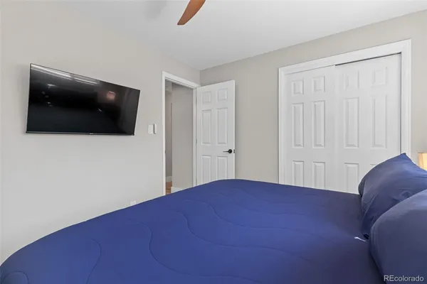 a view of a livingroom with a flat screen tv