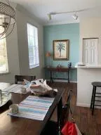 a close view of a table and chair in a room