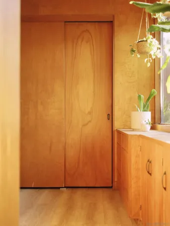 a view of a bathroom with a shower curtain