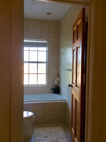 a bathroom with a sink a toilet and tub