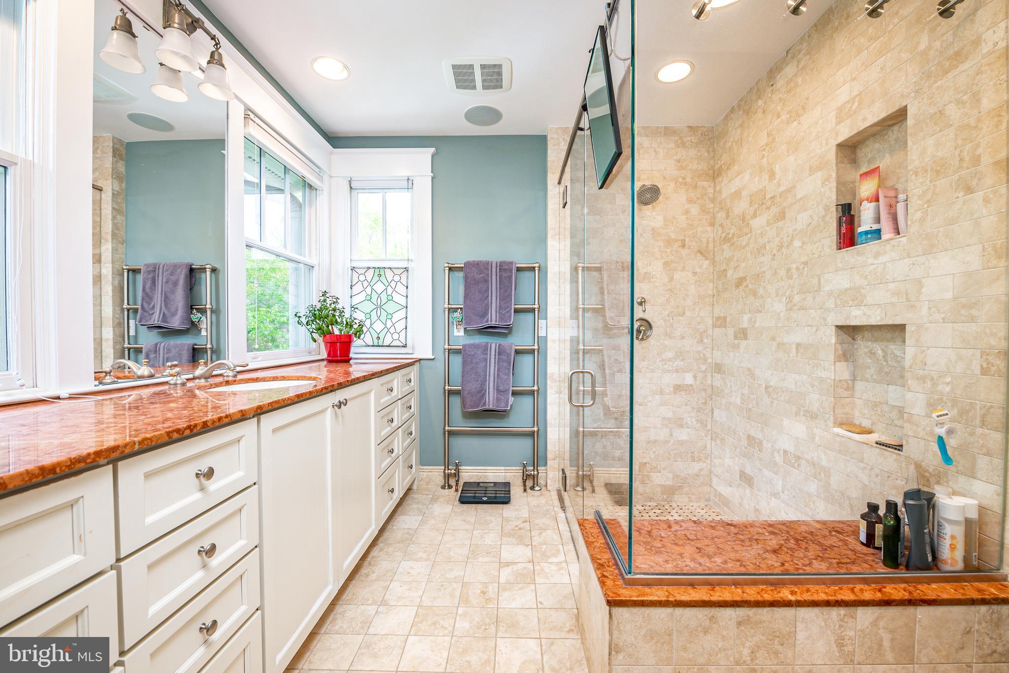 5809 Sherier Place Northwest Washington, DC 20016 - Photo 17 of 48 Master bathroom with marble dual vanity