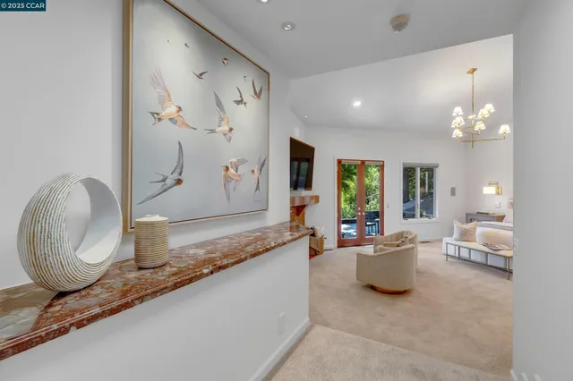 an outdoor space with furniture and umbrella