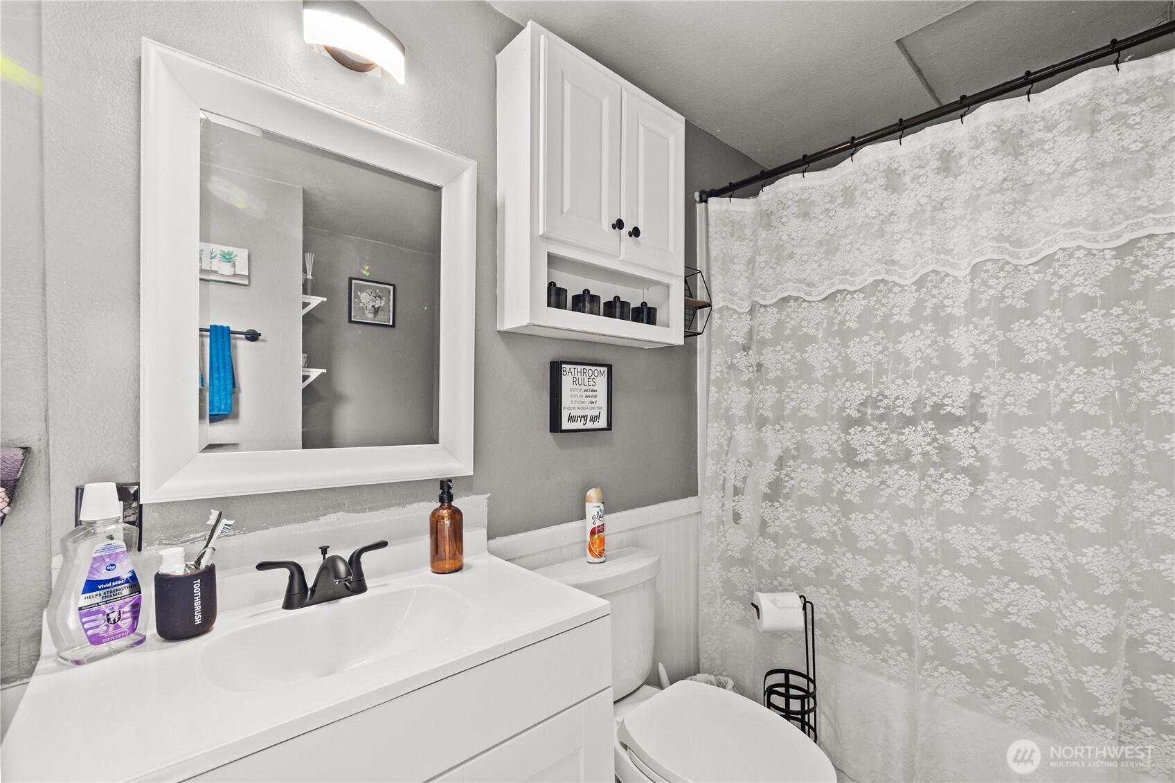 206 South Baker Street Mount Vernon, WA 98273 - Photo 19 of 31 a bathroom with a sink a toilet and mirror