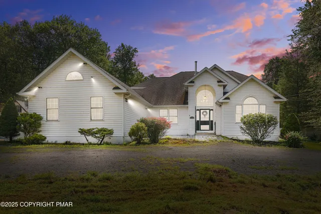 a view of a park with large trees