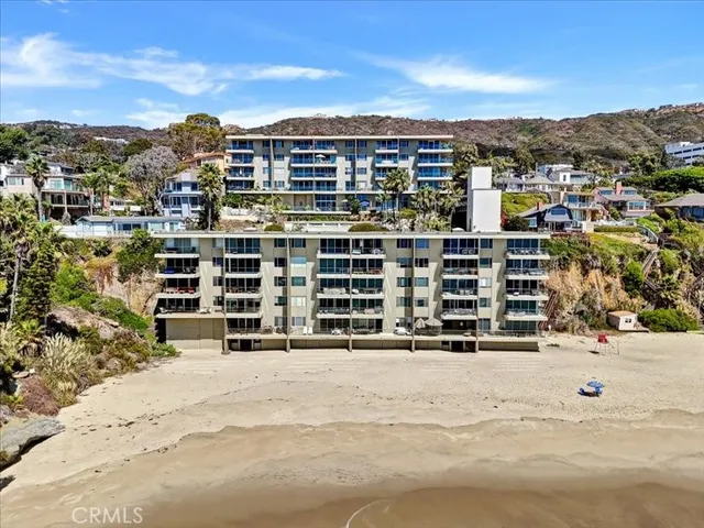 an aerial view of a building with outdoor space