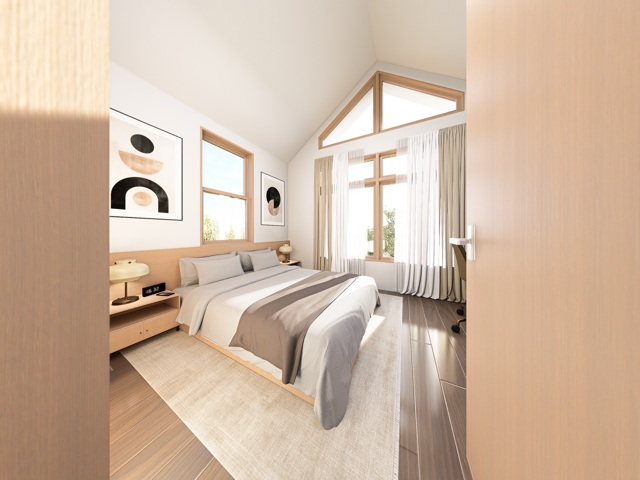 605 East 55th Street, Unit 6 Austin, TX 78751 - Photo 5 of 12 Bright and airy bedroom featuring vaulted ceilings, large windows, and modern finishes for a warm, inviting feel.